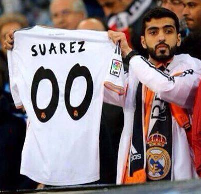 Luis Suarez printed on a Real Madrid shirt